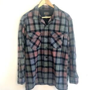 Pendleton 100% Wool Plaid Shirt - Blue, Pink, Gray, Black Check Pattern